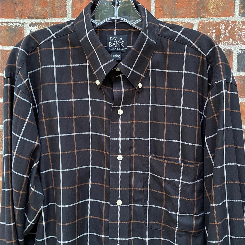 Jos. A Bank Button Down Plaid Shirt Long Sleeves Traveler’s Collection Size M